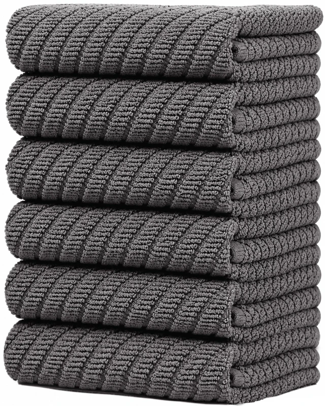Main image of Bumble Kitchen Towels (6-Pack), 16"x25", 100% Cotton, Dish Towels Gray | 445 GSM | Soft Diagonal Rib kitchen hand towels , Highly Absorbent & Durable Dish Towels for kitchen with Hanging Loop