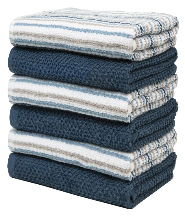Alt view image 4 of 7 - Bumble Kitchen Towels 6 Pack 100% Cotton 16"x26" - Blue | 430 GSM Soft Kitchen Hand Towels with Hanging Loop, Highly Absorbent & Durable for Washing and Drying Dishes