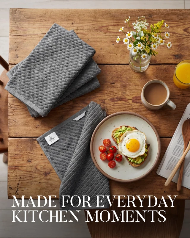 Alt view image 2 of 7 - Bumble Kitchen Towels (6-Pack), 16"x25", 100% Cotton, Dish Towels Gray | 445 GSM | Soft Diagonal Rib kitchen hand towels , Highly Absorbent & Durable Dish Towels for kitchen with Hanging Loop