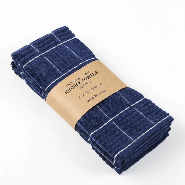 Alt view image 2 of 7 - ViewSonic 100% Cotton Kitchen Towels, Absorbent Dish Towels with Hanging Loop, Soft Kitchen Hand Towels for Washing Drying Dishes(16x26, Set of 3, Navy)