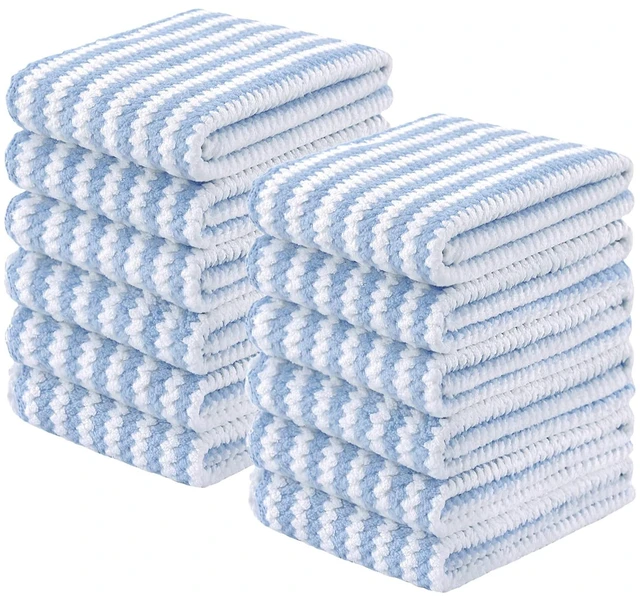 Main image of ViewSonic 12 Pack Coral Velvet Kitchen Towels, 10 x 20inches, Blue | Ultra Soft and Absorbent Dish Towels, Reusable Fast Drying Microfiber Cleaning Cloth No-lint