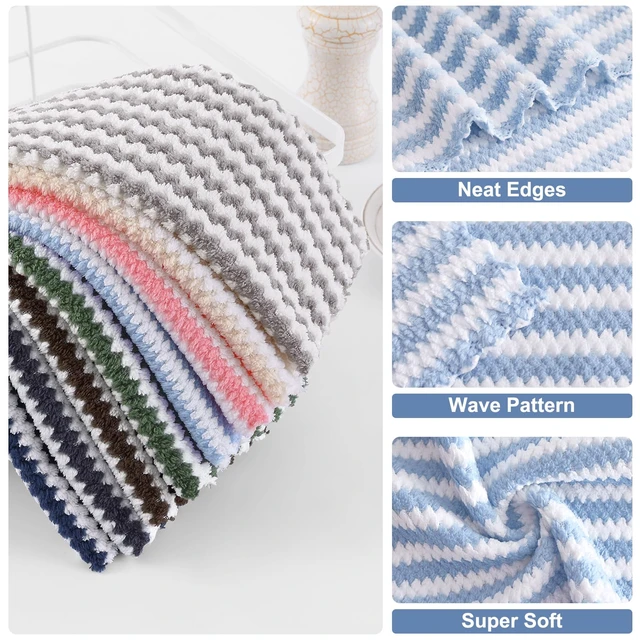 Alt view image 2 of 7 - ViewSonic 12 Pack Coral Velvet Kitchen Towels, 10 x 20inches, Blue | Ultra Soft and Absorbent Dish Towels, Reusable Fast Drying Microfiber Cleaning Cloth No-lint
