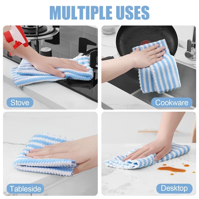 Alt view image 4 of 7 - ViewSonic 12 Pack Coral Velvet Kitchen Towels, 10 x 20inches, Blue | Ultra Soft and Absorbent Dish Towels, Reusable Fast Drying Microfiber Cleaning Cloth No-lint