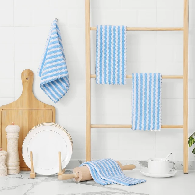 Alt view image 7 of 7 - ViewSonic 12 Pack Coral Velvet Kitchen Towels, 10 x 20inches, Blue | Ultra Soft and Absorbent Dish Towels, Reusable Fast Drying Microfiber Cleaning Cloth No-lint