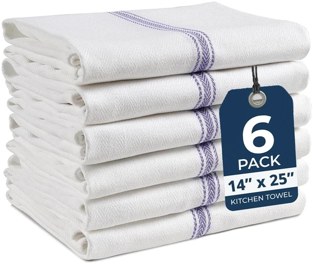 Main image of ViewSonic Dish Towels 100% Cotton Absorbent Lint-Free 6 Pack | For Hand Drying and Cleanup, Classic Herringbone Weave, Dish Towels For Kitchen, Quick Drying Cotton - Blue Stripe