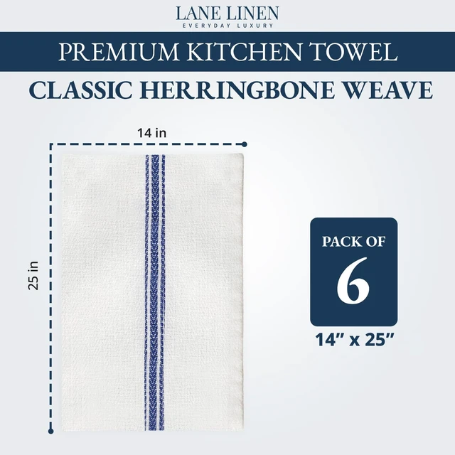 Alt view image 2 of 7 - ViewSonic Dish Towels 100% Cotton Absorbent Lint-Free 6 Pack | For Hand Drying and Cleanup, Classic Herringbone Weave, Dish Towels For Kitchen, Quick Drying Cotton - Blue Stripe
