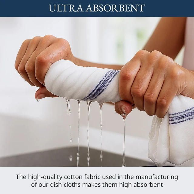 Alt view image 4 of 7 - ViewSonic Dish Towels 100% Cotton Absorbent Lint-Free 6 Pack | For Hand Drying and Cleanup, Classic Herringbone Weave, Dish Towels For Kitchen, Quick Drying Cotton - Blue Stripe