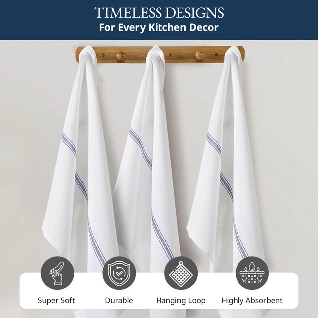 Alt view image 7 of 7 - ViewSonic Dish Towels 100% Cotton Absorbent Lint-Free 6 Pack | For Hand Drying and Cleanup, Classic Herringbone Weave, Dish Towels For Kitchen, Quick Drying Cotton - Blue Stripe