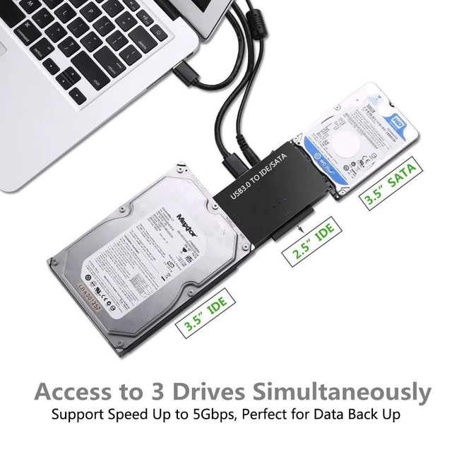 Alt view image 3 of 7 - USB 3.0 to IDE/SATA Converter Hard Drive Adapter with Power Switch for 2.5"/3.5"SATA HDD/SSD & IDE HDD Drives Optical Drive, Support 6TB, Include 12V 2A Power Adapter & USB 3.0 Cable