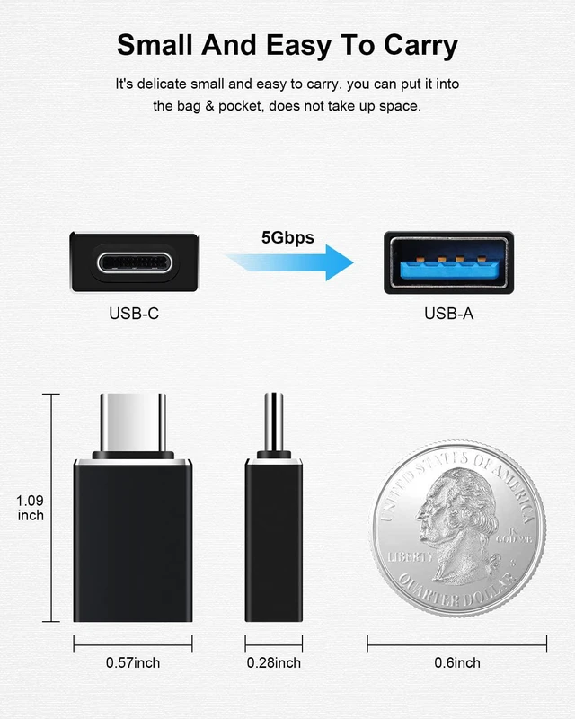 Alt view image 2 of 7 - 5Pack USB C to USB Adapters, Type C to USB 3.0 USBC Adapter Side by Side Male to USB 3.0 Female Typec Adaptor for MacBook Pro/Air 2021, iMac iPad Mini 6, Thunderbolt 3/4 Type C OTG Adaptador Converter