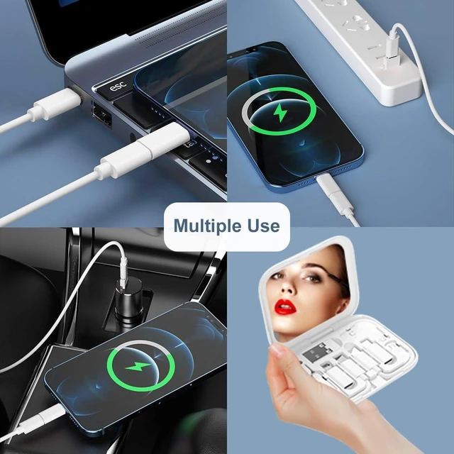 Alt view image 2 of 6 - USB Adapter Kit, Type-C to Lightning Adapter, USB-A to C, OTG, White | Built-In Mirror, 12-Inch USB-C Cable and Micro-USB to C Converter for iPhone, Pixel and Galaxy