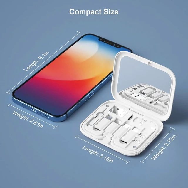 Alt view image 5 of 6 - USB Adapter Kit, Type-C to Lightning Adapter, USB-A to C, OTG, White | Built-In Mirror, 12-Inch USB-C Cable and Micro-USB to C Converter for iPhone, Pixel and Galaxy