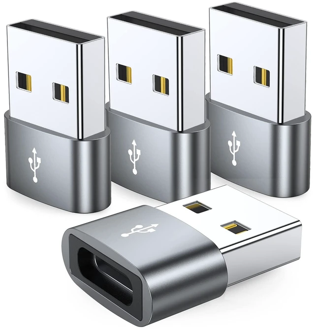 Main image of USB C Female to USB Male Adapter 4-Pack, Type C to USB A Charger Cable Converter,Compatible with iPhone 11 12 13 14 15 16 17 Pro Max,iPad Pro Air 4 Mini 6,Samsung Galaxy S25 S24 S23 S22,Pixel
