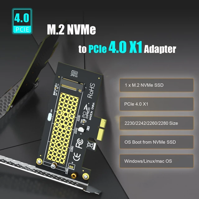 Alt view image 2 of 7 - PA09-X1 M.2 NVMe to PCIe 4.0 X1 Adapter