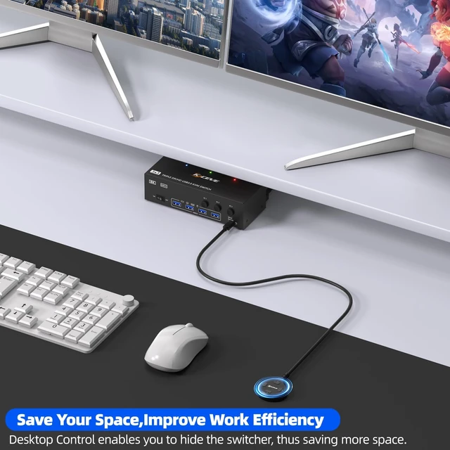 Alt view image 7 of 7 - HDMI Displayport KVM Switch 3 Monitors 3 Computers 8K@60Hz 4K@144Hz | USB3.0 Triple Monitor KVM Switches for 3 PC Share 3 Dispalys,Keyboard Mouse;Extended & Copy Mode;with Wired Remote and Cables