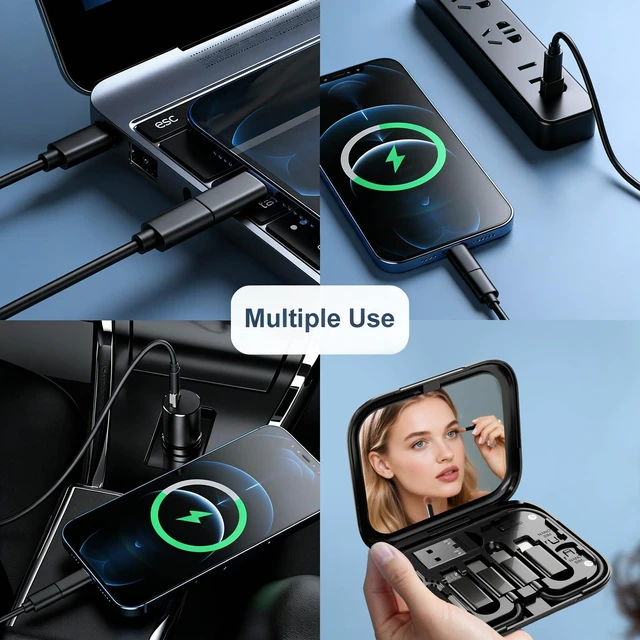 Alt view image 2 of 6 - USB Adapter Kit, Type-C to Lightning Adapter, USB-A to C, OTG, Black | Built-In Mirror, 12-Inch USB-C Cable and Micro-USB to C Converter for iPhone, Pixel and Galaxy
