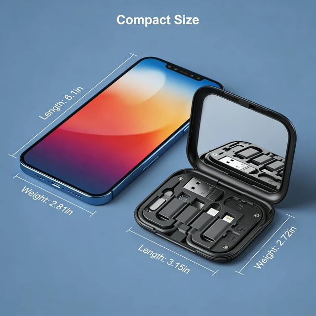 Alt view image 5 of 6 - USB Adapter Kit, Type-C to Lightning Adapter, USB-A to C, OTG, Black | Built-In Mirror, 12-Inch USB-C Cable and Micro-USB to C Converter for iPhone, Pixel and Galaxy