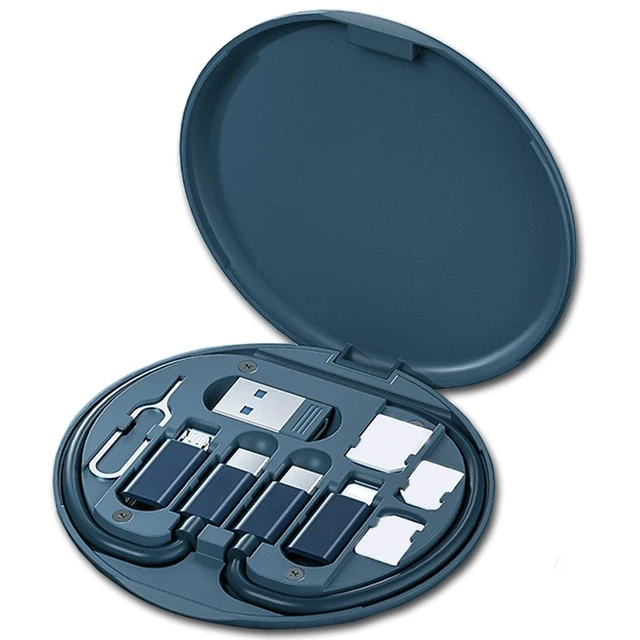 Alt view image 2 of 7 - Multi USB Charging Adapter Cable Kit, USB C to iOS Adapter for Travel, Conversion Set A & USB C to Male Micro /USB C/iOS Adapter, Data Transfer, Card Storage, Tray Eject Pin, Phone Holder (blue)