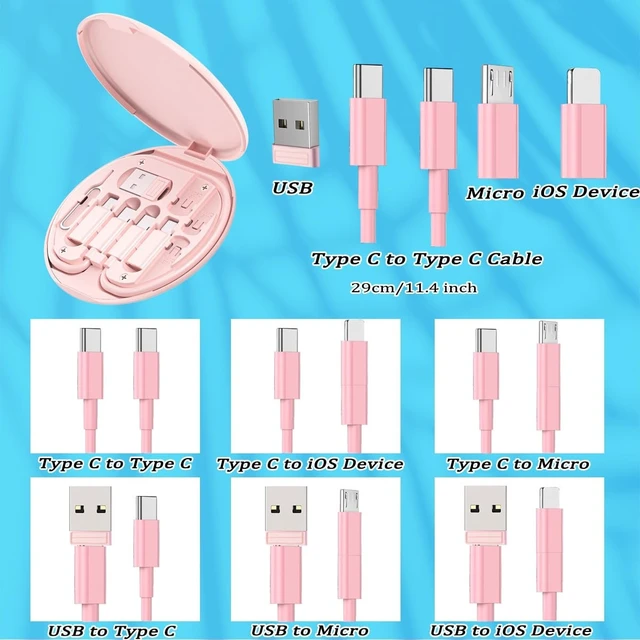 Alt view image 4 of 7 - Multi USB Charging Adapter Cable Kit, USB C to iOS Adapter for Travel, Conversion Set A & USB C to Male Micro /USB C/iOS Adapter, Data Transfer, Card Storage, Tray Eject Pin, Phone Holder (blue)