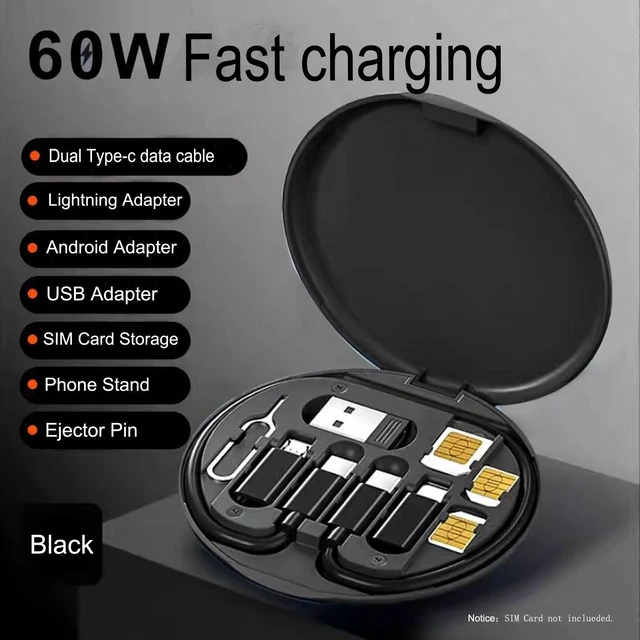Alt view image 2 of 7 - Multifunctional Data Cable Storage Box Adaptor for USB-C and Micro-USB Devices Universal Data Transfer Cable (Black)