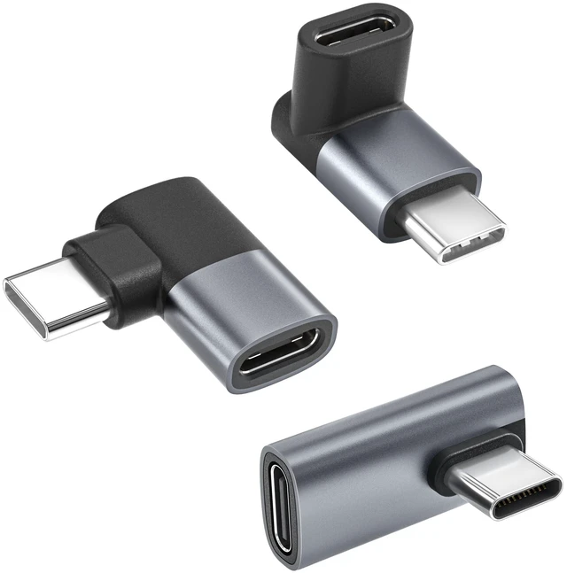 Main image of USB C 90 Degree Adapter 3Pack,100W Right Angle Extender,Type C Male to USBC Female Connector,40Gbps USB4 Thunderbolt 4 3 Extension Converter for iPhone 17 17e 16,MacBook,Steam,Switch,Laptop