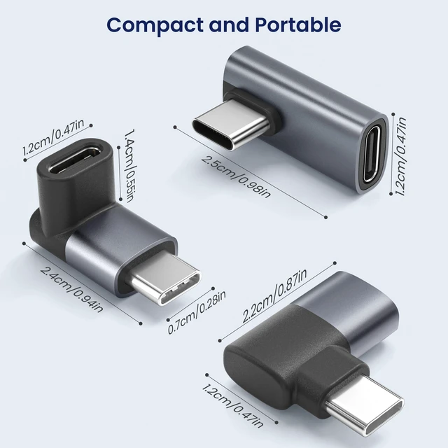 Alt view image 5 of 7 - USB C 90 Degree Adapter 3Pack,100W Right Angle Extender,Type C Male to USBC Female Connector,40Gbps USB4 Thunderbolt 4 3 Extension Converter for iPhone 17 17e 16,MacBook,Steam,Switch,Laptop