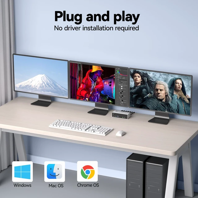 Alt view image 7 of 7 - KVM Switch 3 Monitors 2 Computers 4K@144Hz/8K@60Hz, USB3.0 HDMI Dispalyport KVM Switch Triple Monitor for 2 PC Share 3 Monitors and Keyboard Mouse, Wired Remote and USB3.0 Cables Included 2 DP+1 HDMI