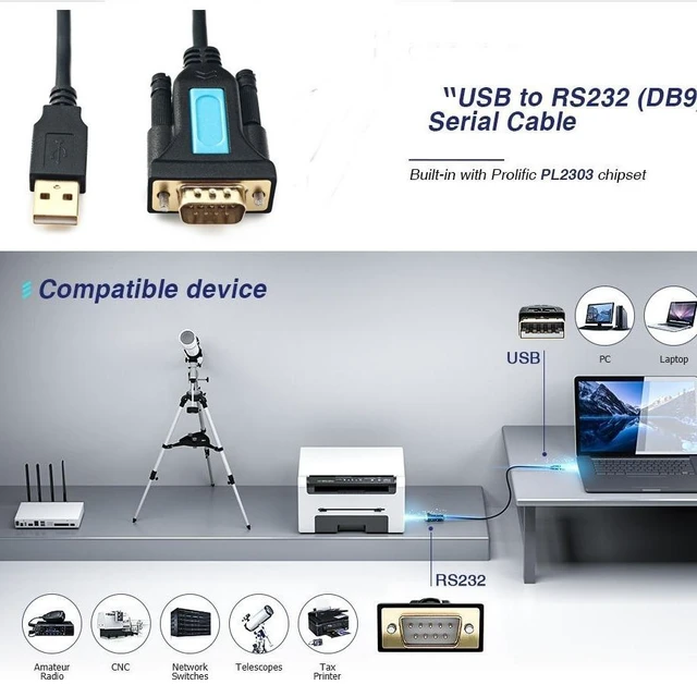 Alt view image 5 of 7 - USB to Serial Adapter DB9 RS232 Cable Prolific Chip PL2303 DB-9 Male Cord 6ft Compatible with Windows 11 10 8 7 Mac Linux for Laptop RS232C Printer Radio