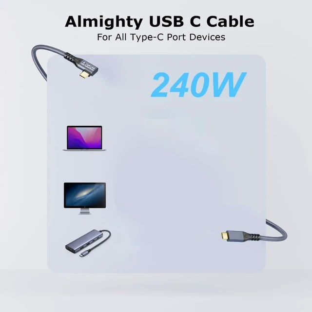 Alt view image 4 of 7 - USB C Extension Cable Line Right Angled/Straight Head 240W Fast Charging and 20Gbps Data Transfer for Phone 16