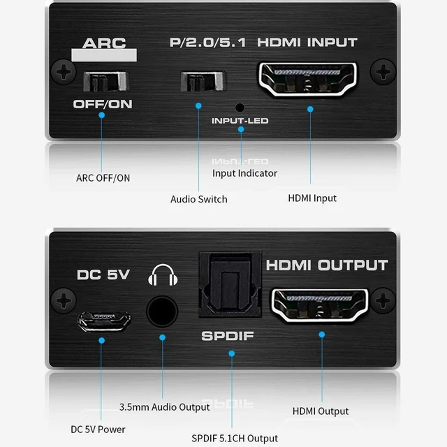 Alt view image 2 of 3 - L6AS0F7 4K 120Hz HDMI Audio Extractor Support 5.1CH 2 Port to Audio ARC Switch with toslink Stereo for Ap*p*le TV PS5(ZY-HA201,US Power Plug)