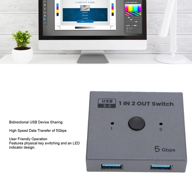 Alt view image 4 of 7 - USB 3.0 Switcher, 5Gbps Data Transfer Speed | Plug and Play, with Physical Key Switching and LED Indicator, for Keyboard Mouse Printer Card Reader