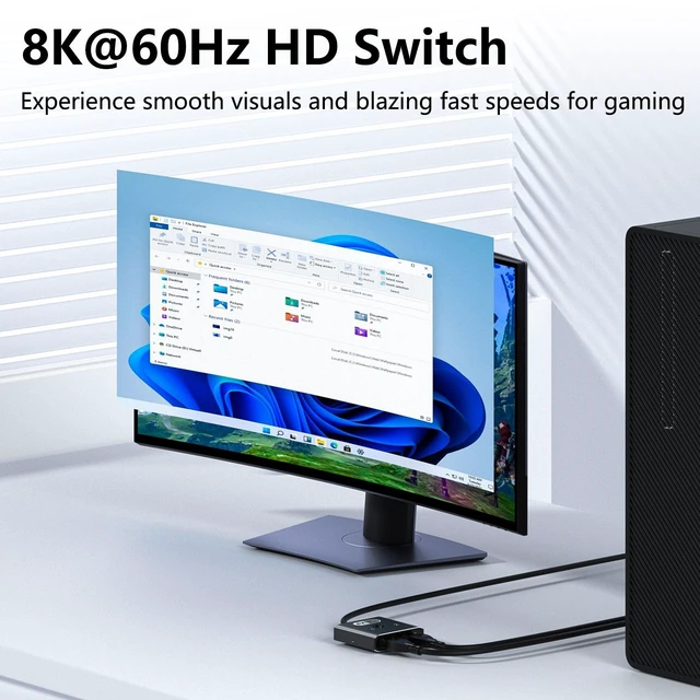 Alt view image 5 of 7 - 8K HD 2.0 Switch 2 in 1 Out - 8K@60Hz Bi-Directional HD Splitter 1 in 2 Out, Plug & Play, Aluminum Multi Port Ultra-HD Switcher | Selector for Dual Monitor TV Video Gaming Nintendo HDR10 Xbox