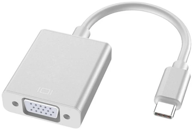 Main image of USB-c to Vga Adapter Cable, USB 3.1 Type C Plug and Play | Female Vga Connection, Plastic Build, Silver Finish, Reverse Plug Support, Hot Swappable Use
