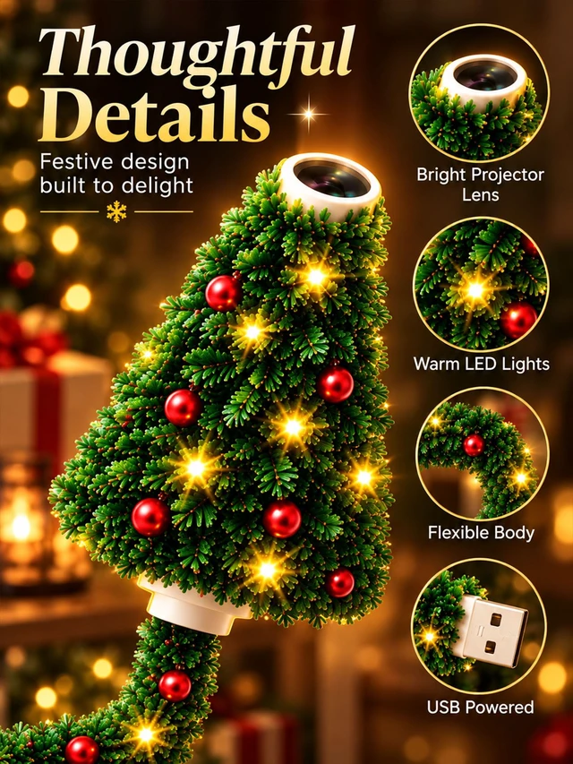 Alt view image 2 of 7 - Plug and Play Hd USB Christmas Tree Projector with 6 Festive Scenes | Christmas Tree Design Plug in Night Light Ceiling Projector Indoor, for Room Decor Holiday Party Xmas Gifts
