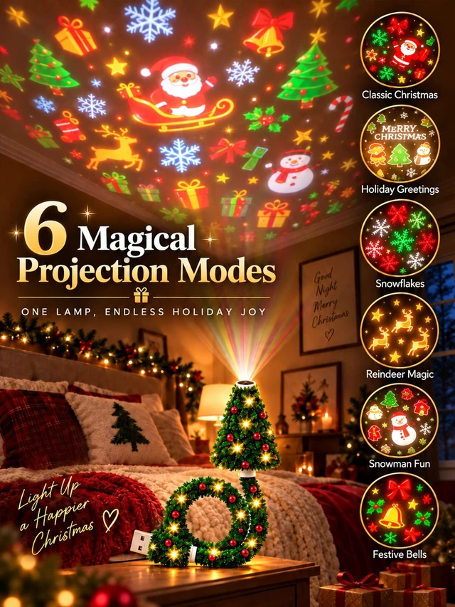 Alt view image 3 of 7 - Plug and Play Hd USB Christmas Tree Projector with 6 Festive Scenes | Christmas Tree Design Plug in Night Light Ceiling Projector Indoor, for Room Decor Holiday Party Xmas Gifts