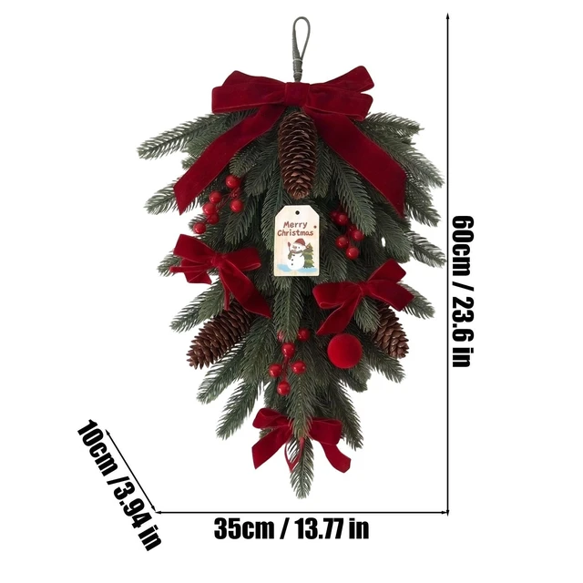 Alt view image 5 of 7 - Sturdy Teardrop Wreath, with Artificial Red, Berry Bow Lights, Festive | Outdoor Christmas Wreath, Teardrop Swag for, Home Living Room, Kitchen Wall Window, Porch Patio Winter, Party Holiday