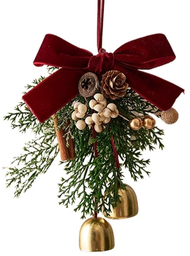 Main image of Christmas Bows with Bells for Christmas Tree Decor | Pine Branch and Pine Cone Hanging Ornaments for Xmas Tree Wreaths, Gifts, and Xmas Holiday Outdoor Home Decor