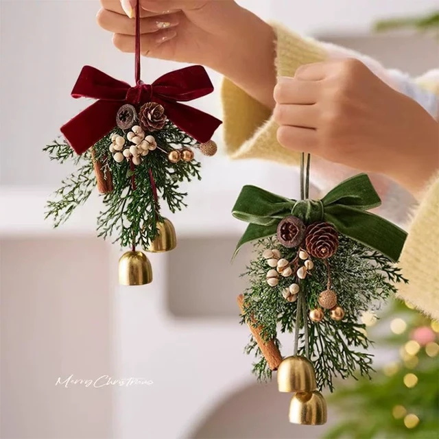 Alt view image 3 of 7 - Christmas Bows with Bells for Christmas Tree Decor | Pine Branch and Pine Cone Hanging Ornaments for Xmas Tree Wreaths, Gifts, and Xmas Holiday Outdoor Home Decor