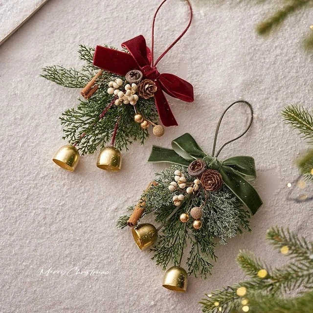 Alt view image 6 of 7 - Christmas Bows with Bells for Christmas Tree Decor | Pine Branch and Pine Cone Hanging Ornaments for Xmas Tree Wreaths, Gifts, and Xmas Holiday Outdoor Home Decor