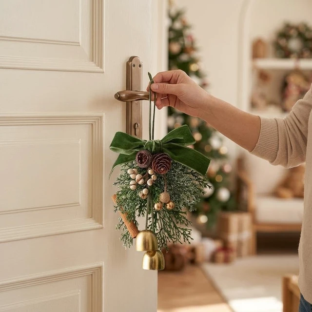Alt view image 7 of 7 - Christmas Bows with Bells for Christmas Tree Decor | Pine Branch and Pine Cone Hanging Ornaments for Xmas Tree Wreaths, Gifts, and Xmas Holiday Outdoor Home Decor
