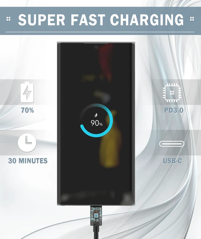Alt view image 3 of 7 - 45W Super Fast Charger 10FT USB C Charger for Samsung Galaxy-Black | Android Phone Charger for Samsung galaxy s25 ultra/s25/s25+/s26/s26+/s26ul tra/s24+/s24 ultra tab,10ft c cable