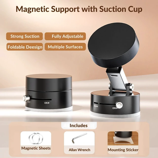 Alt view image 2 of 7 - Vacuum Magnetic Phone Holder, 360° Suction Car Mount, MagSafe Compatible Cell Phone Holder