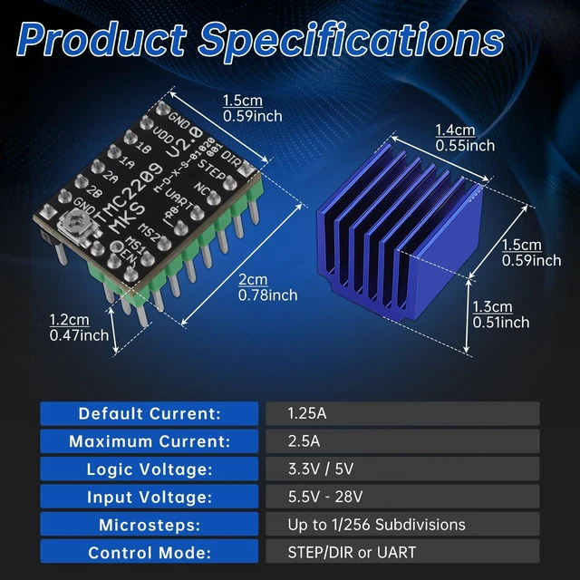 Alt view image 2 of 7 - TMC2209 V2.0 Stepper Motor Driver,Support UART Mode | Fit for Ender 3 E3D V3 Control Board 3D Printer Parts Replace A4988