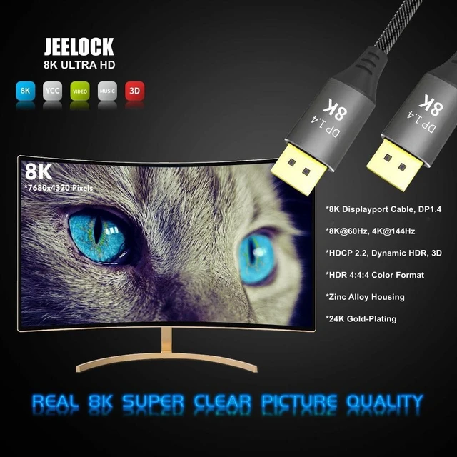 Alt view image 5 of 7 - Certified DisplayPort Cable 1.4, AUBEAMTO 8K DP Cable 6.6FT (8K@60Hz, 4K@144Hz, 1080P@240Hz) HBR3 Support 32.4Gbps, HDCP 2.2, HDR10 FreeSync G-Sync for Gaming Monitor 3090 Graphics PC 6.6 ft.