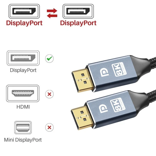 Alt view image 6 of 6 - DisplayPort Cable, Hannord 8K DP Cable Nylon Braided (8K@60Hz, 4K@120hz) Display Port Cable V1.4 Ultra High Speed DisplayPort to DisplayPort Cable 10ft for Laptop PC TV - Gaming Monitor Cable (Grey)