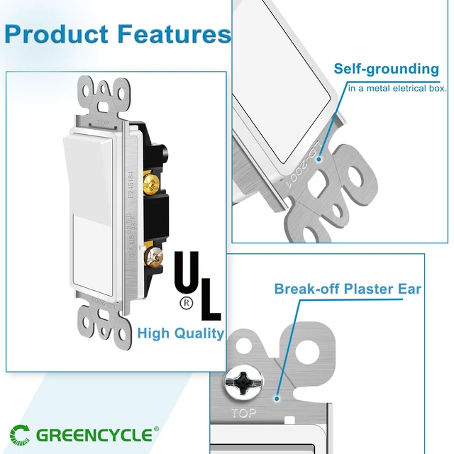 Alt view image 3 of 7 - 2PK Single Pole Rocker Light Switch,Paddle Light Switch 15 Amp,Sp Switches White,120V-277V AC,On/Off Wall Switches, Residential/Commercial Grade,Home & Office,UL/CUL 4pcs
