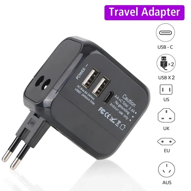 Alt view image 2 of 7 - Worldwide Universal Power Adapter with 2 USB and 1 Type-C Charging Port Converter All in One International Out of Country Travel Wall Charger Plug for Wall Plug Input in USA, EU, UK, and AUS