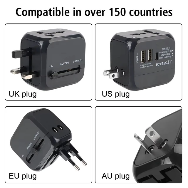 Alt view image 4 of 7 - Worldwide Universal Power Adapter with 2 USB and 1 Type-C Charging Port Converter All in One International Out of Country Travel Wall Charger Plug for Wall Plug Input in USA, EU, UK, and AUS