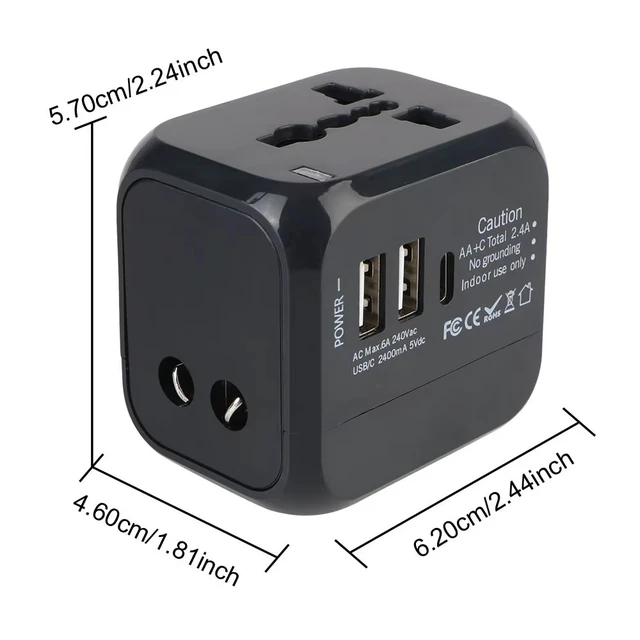 Alt view image 5 of 7 - Worldwide Universal Power Adapter with 2 USB and 1 Type-C Charging Port Converter All in One International Out of Country Travel Wall Charger Plug for Wall Plug Input in USA, EU, UK, and AUS