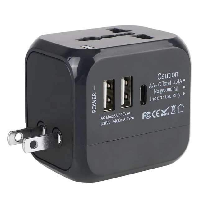 Alt view image 6 of 7 - Worldwide Universal Power Adapter with 2 USB and 1 Type-C Charging Port Converter All in One International Out of Country Travel Wall Charger Plug for Wall Plug Input in USA, EU, UK, and AUS